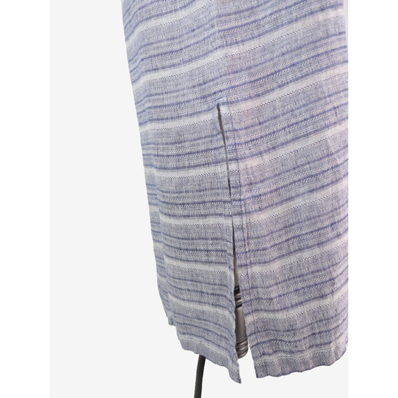 Pure J Jill Size L Woven Stripe Linen Maxi Dress Keyhole Neck Blue - Picture 8 of 10